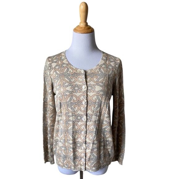 Talbots Sweaters - Talbots Black Label Gold Metallic Scroll and Floral Cardigan Sz L Petite NWT